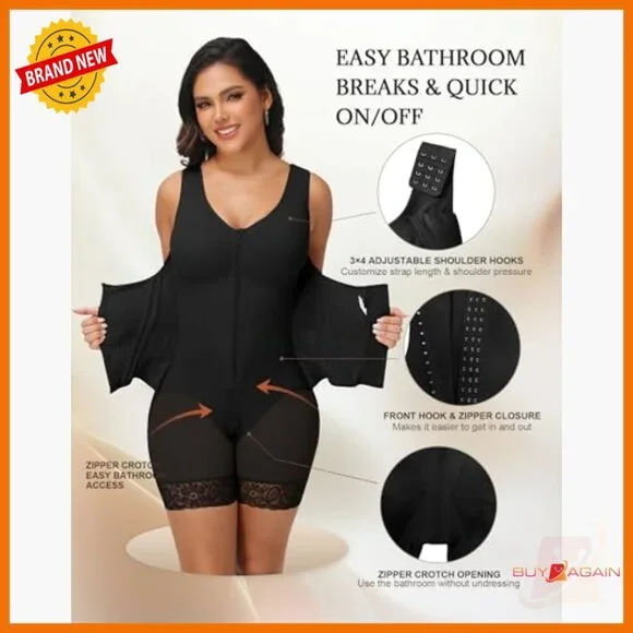 High Compression Full Body Shaper with Built-in Bra and Adjustable Straps